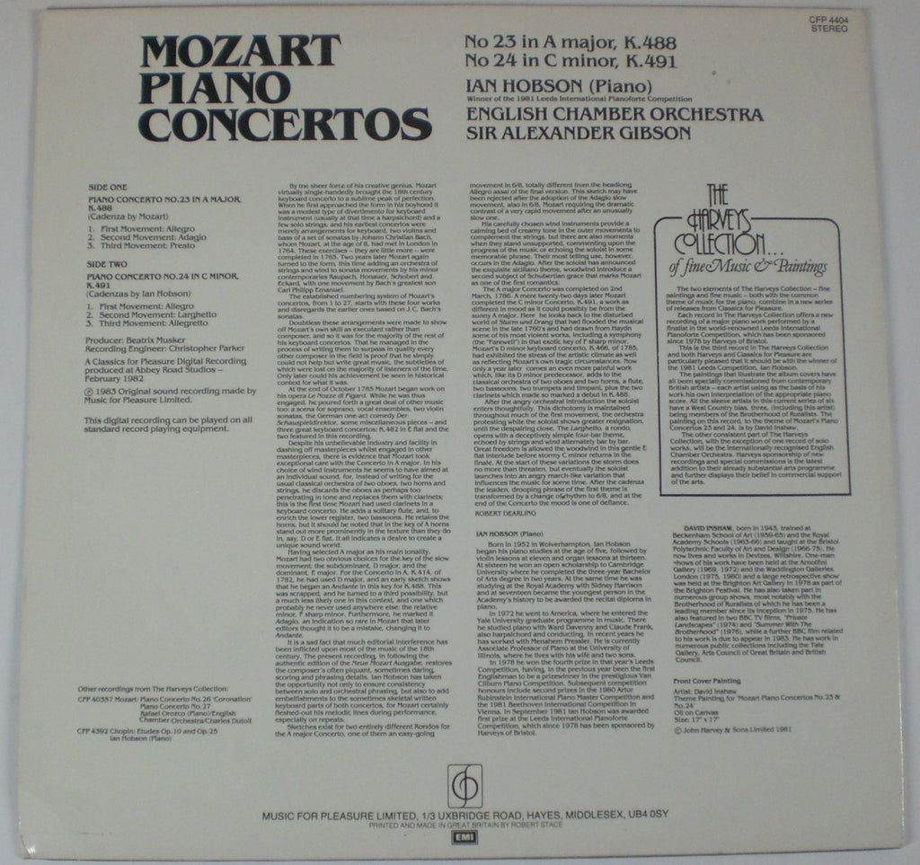 Wolfgang Amadeus Mozart, Ian Hobson, English Chamber Orchestra, Alexander Gibson : Piano Concertos (LP,Stereo)