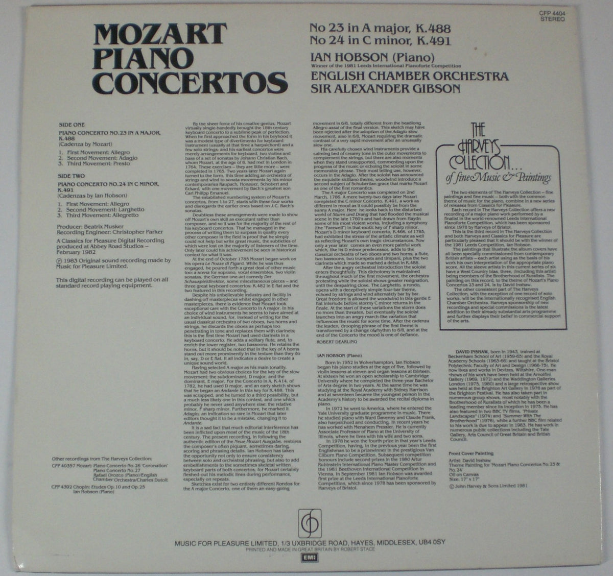 Wolfgang Amadeus Mozart, Ian Hobson, English Chamber Orchestra, Alexander Gibson : Piano Concertos (LP,Stereo)