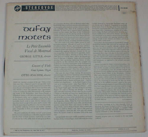 Guillaume Dufay - Le Petit Ensemble Vocal, Montreal, George Little, Montreal Consort Of Viols, Otto Joachim : Dufay Motets (LP,Album,Stereo)