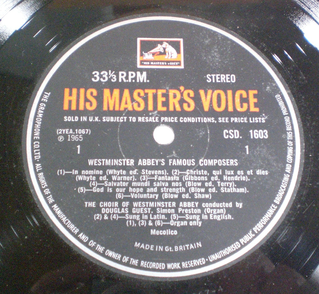 The Choir Of Westminster Abbey, Douglas Guest, Simon Preston : Westminster Abbey's Famous Composers (LP,Album,Stereo)