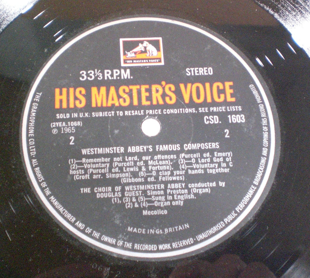 The Choir Of Westminster Abbey, Douglas Guest, Simon Preston : Westminster Abbey's Famous Composers (LP,Album,Stereo)