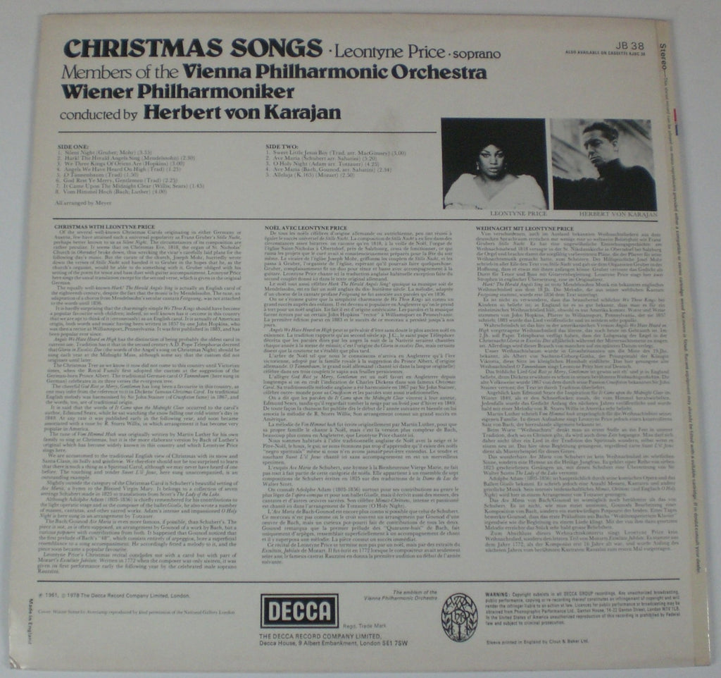 Leontyne Price, Herbert von Karajan : Christmas Songs (LP, RE)